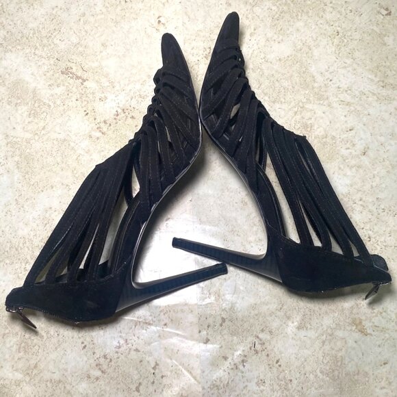 Calvin Klein Black Suede Strappy High Heel Sandals Back Zipper Size 8.5 - Picture 8 of 9